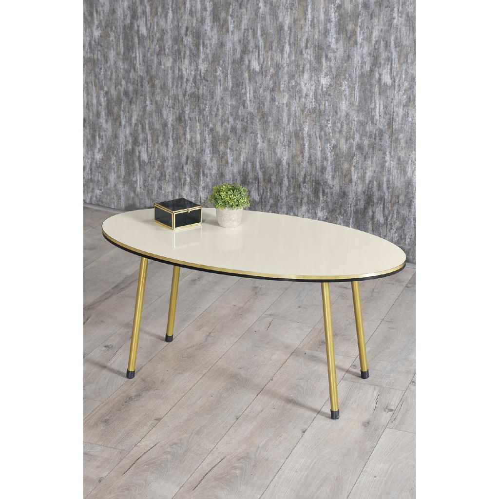 Coffee Table Cream Ellipse Metal Leg Double Gold