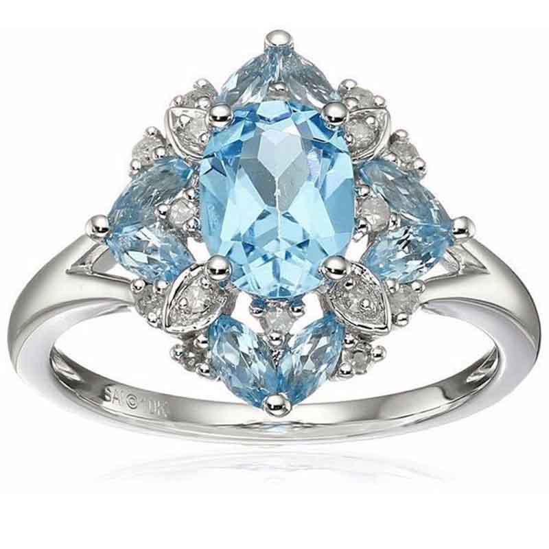 Plated Magnificent Silver Rings Oval Cut Natural Blue Sapphire Rhinestone Ring