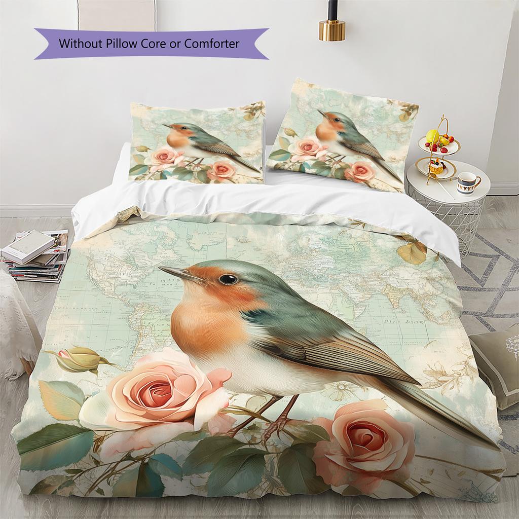 Flower Bird Pattern Bedding Quilt Set  Home Decoration  Gift (1 * duvet cover + 2 * pillowcase  without core)
