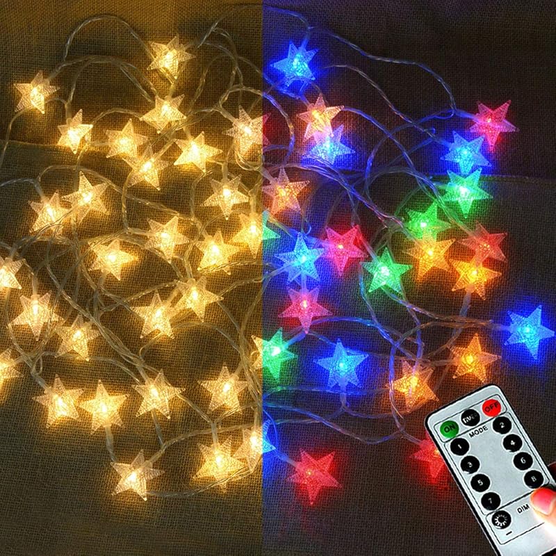 LAMPDREAM Abkshine 25Ft 50LEDs Battery Powered Star Fairy Lights, 8 Modes Warm White Color Changing LED Star String Lights for Wedding, Christmas, Color Changing