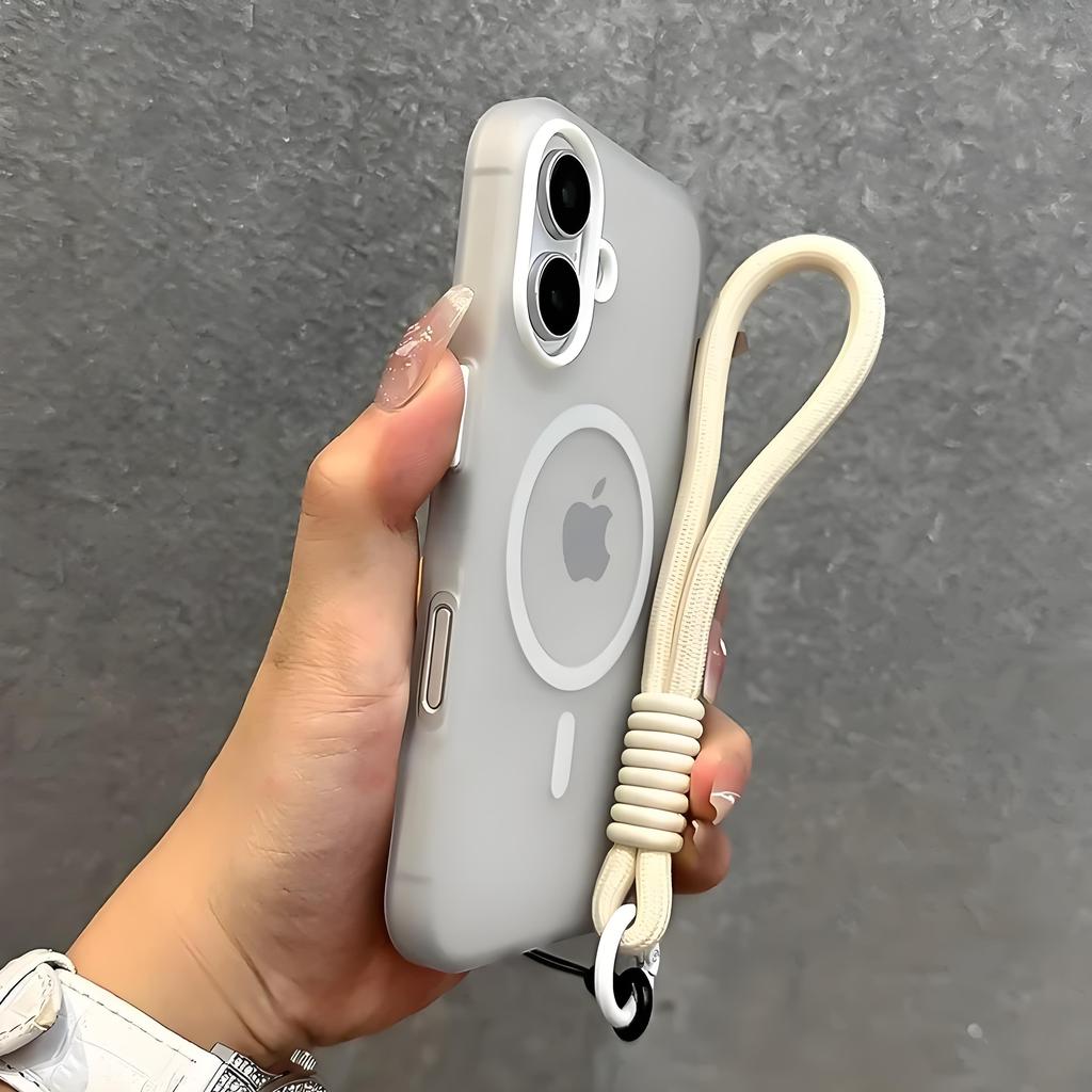Contrast Lanyard Candy Color Case for Magsafe for iPhone 17 16 15 14 Plus 11 12 13 Pro Max 16e Hand Wrist Strap Matte Soft Cover