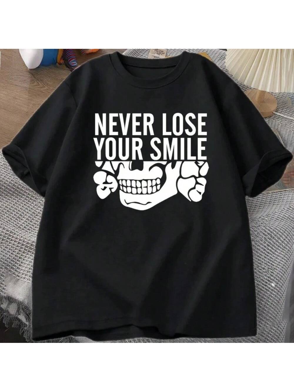 

Never Lose Your Smile Graphic T-Shirt High Quality Casual Sports Loose Fun Harajuku Printed Round Neck Women s T-Shirt Tops XXXXXL