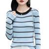 Women's French Color Block Striped Knitwear: Korean Style Long Sleeve Slim Fit Base Sweater
