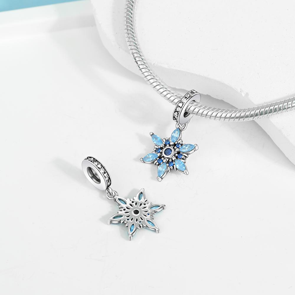 Charms Plata Blue Snowflake Heart Copper Plated For Charms Copper Plated Original Bracelet For Jewelry Making