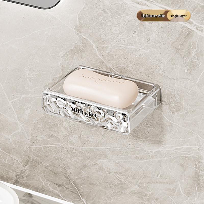 Glacier Wall-Mounted Double-Layer Draining Soap Dish - Punch-Free High-End Holder for Laundry and Bathroom