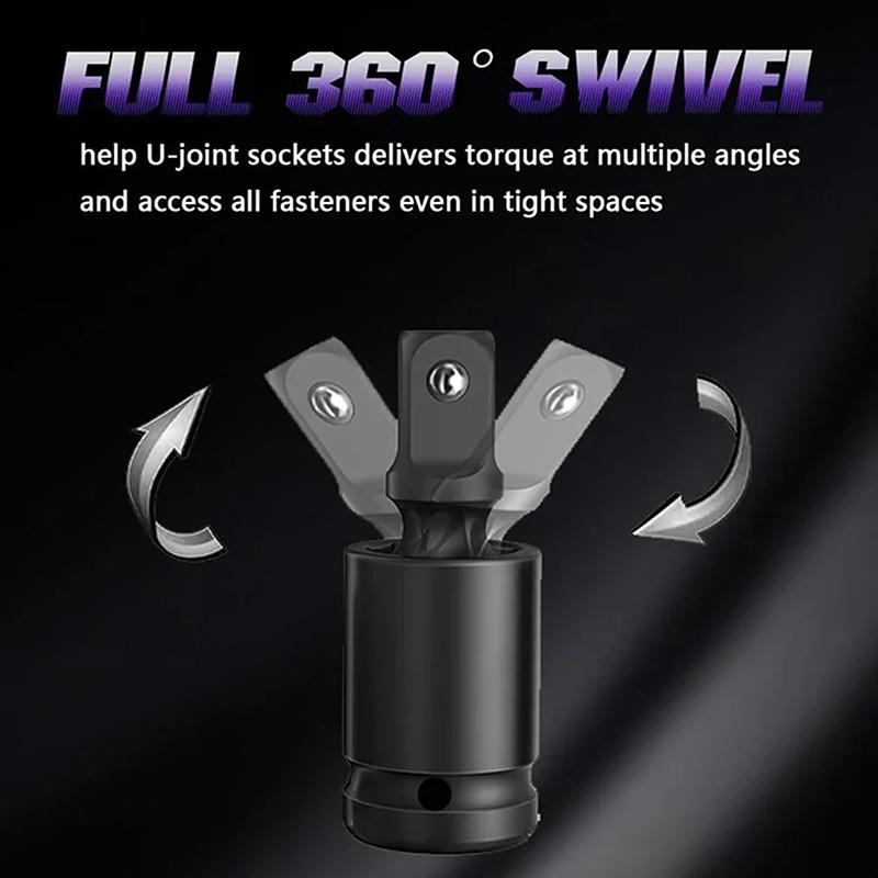 3 Piece Universal Joint-Socket, Impact Swivel Socket Set, 1/4-Inch, 3/8-Inch, 1/2-Inch Drive Set,Electric Wrench Accessories
