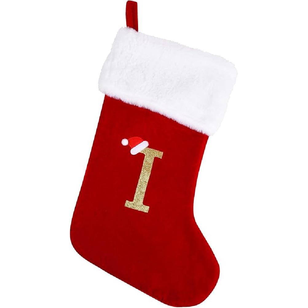 20 Inches Monogram Christmas Stockings with Letters, Large Super Soft Christmas Stockings Red Velvet with White Super Soft Plush Cuff for Christmas