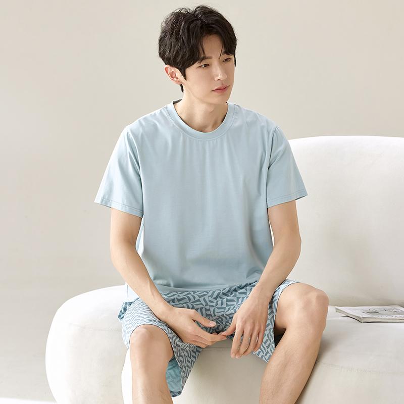 Men's Pajamas Short-Sleeve Tops Shorts MODAL COTTON Sleepwear Loungewear Students Two-Piece Plaid Solid Youth Nightwear Homewear