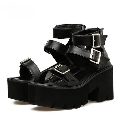 Ankle Strap Summer Fashion Women Sandals Open Toe Platform Shoes High Thick Heels Female Black Unique Party Shoes 35-42