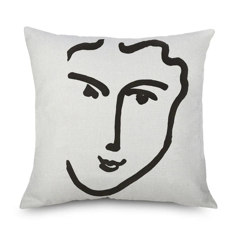 Henri Matisse Portrait Cushion Covers Simple Line Drawing Linen Pillow Case Sofa Deocr Art Painting Decorative