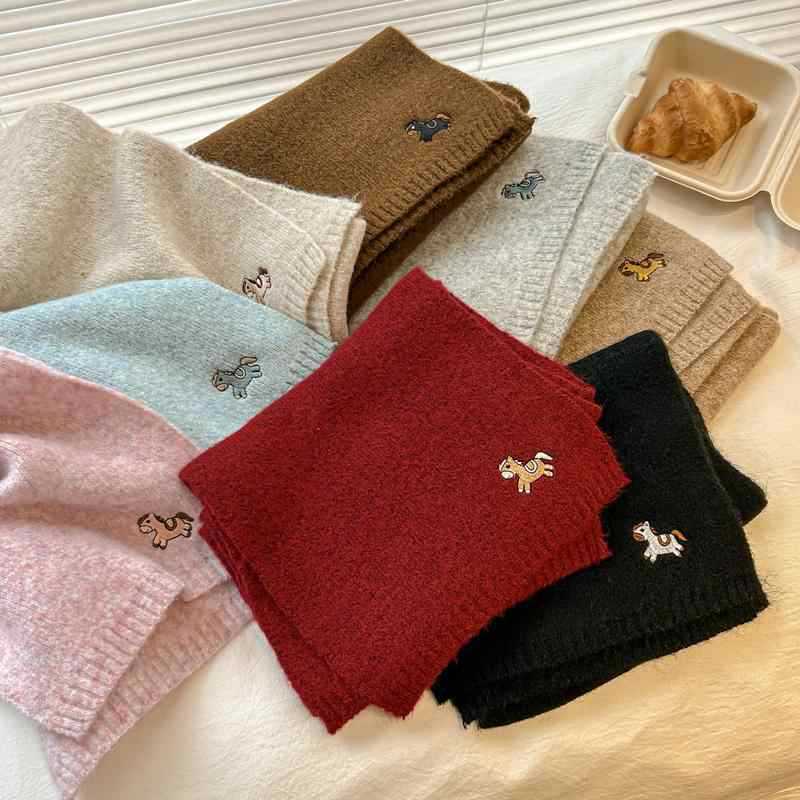 Bestickter Pony Strickwollschal Damen Saison Klein Frisch Paarschal Herren