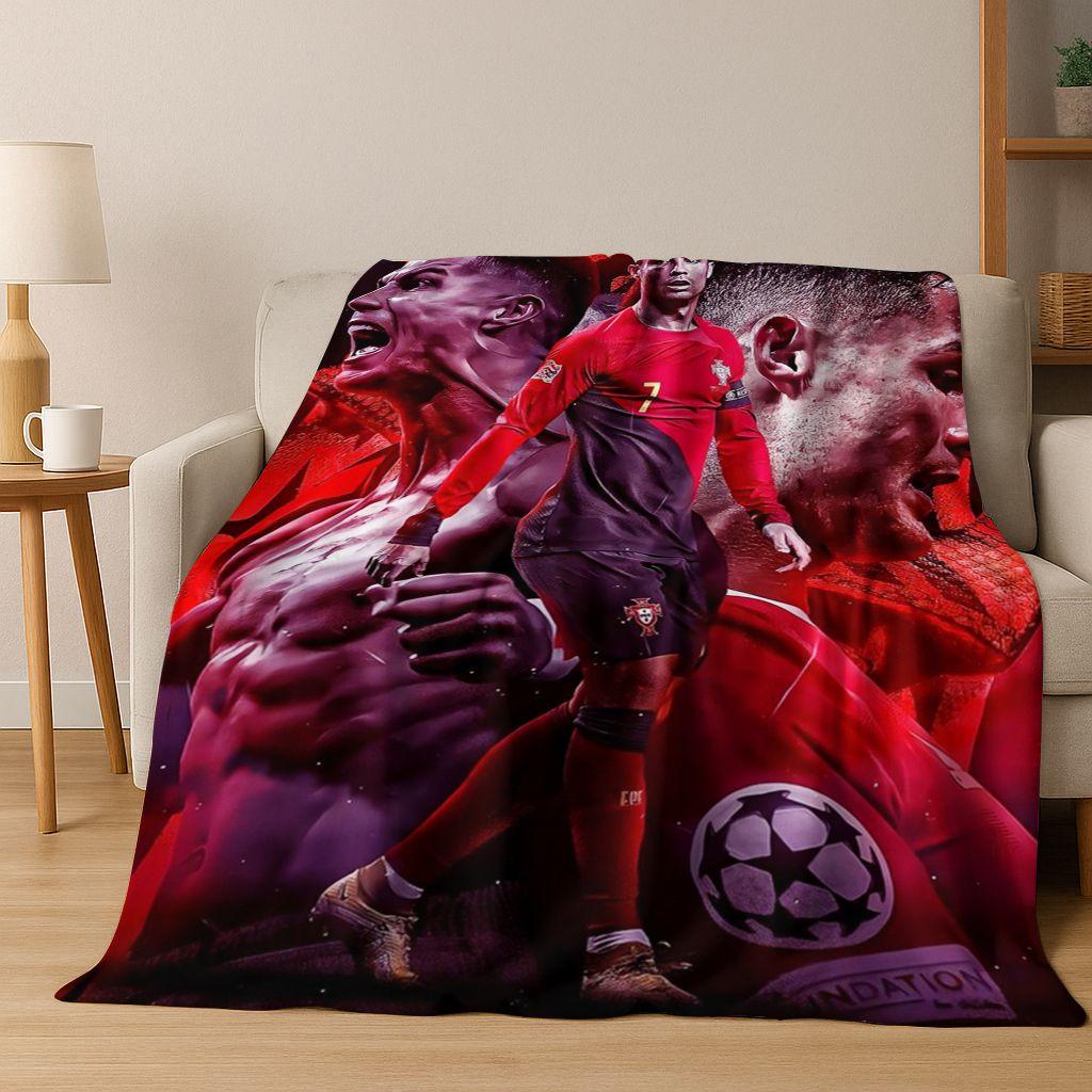 3D Goat Football Star R-Ronaldo Cartoon Art Flannel Blanket,Cozy Soft Throw Blanket for Home Bedroom Bed Sofa Picnic Cover Kid
