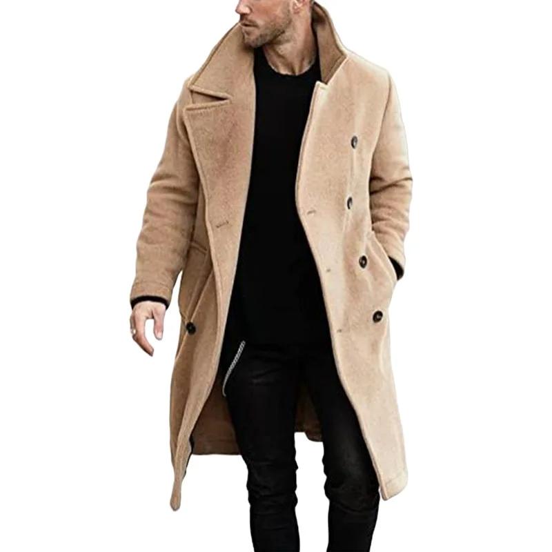 Autumn and Winter Woolen Men's Coat Long Multi-color Multi-code Woolen Windbreaker European Coat Double-breasted