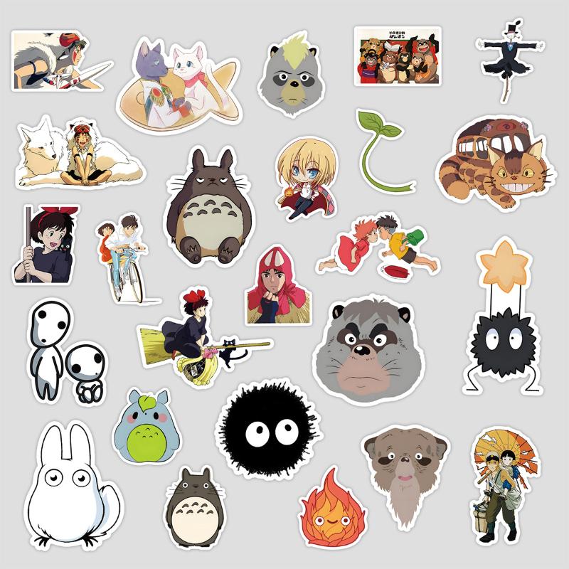 50Pcs/Set Cartoon Bright Ghibli Hayao Miyazaki Stickers Totoro Decals For Phone Laptop Suitcase Notebook Waterproof Stickers