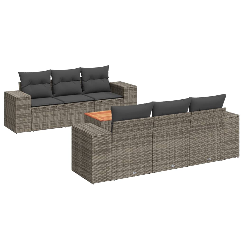 7-teiliges Gartensofa-Set mit Kissen, graues Poly-Rattan