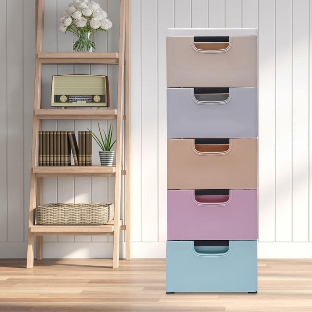 5-Drawer Storage Cabinet, Narrow Closet Organizer with Wheels, Stackable Plastic Dresser for Bedroom, Bathroom, Kitchen