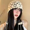 Breathable Hand-knitted Hollow Flowers Hat Elegant Soft Women Hat Fringed Crochet Cute Beret Cap for Women Photography