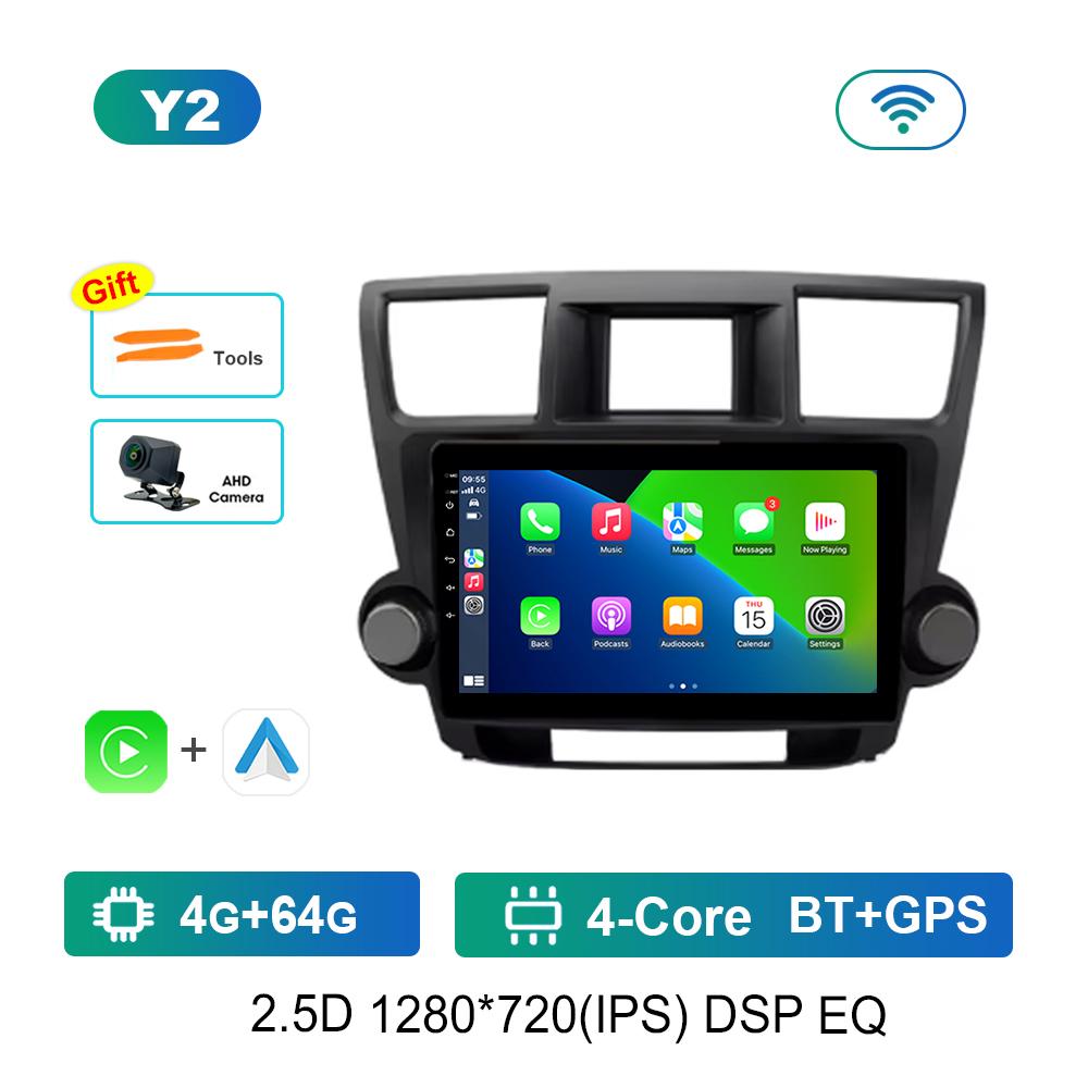 Navigation GPS Car Video Multimedia Player for Toyota Highlander 2007 - 2013 WiFi BT Android OS 4G Carplay Auto Tools DSP Stereo
