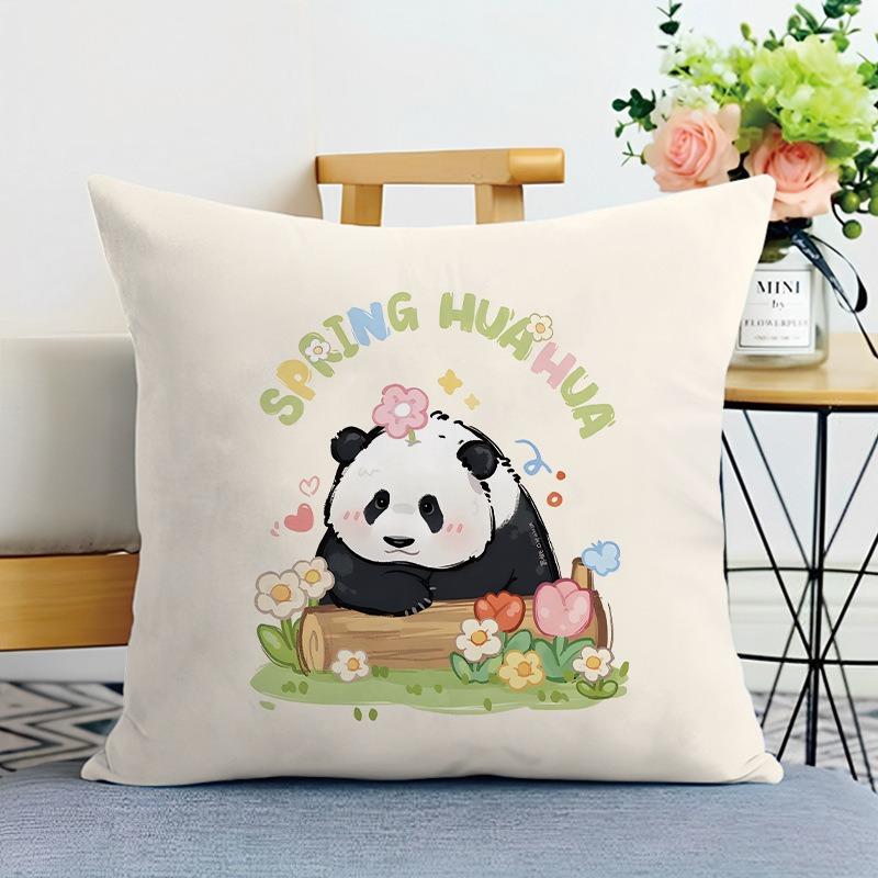 Cute Panda Print Decorative Pillowcase Bedroom Living Room Square Cushion Pillowcase