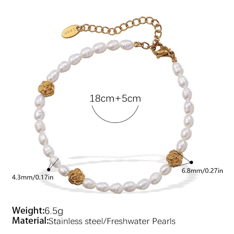 Stainless Steel Freshwater Pearl Necklace Bracelet Starfish Flower Beaded Necklace Set