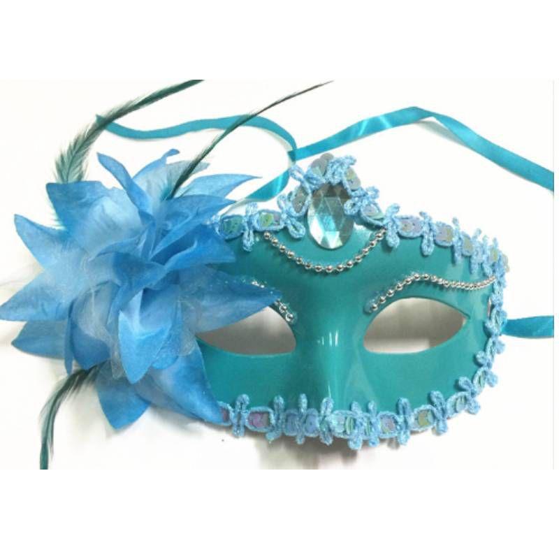 

Masquerade Mask Ladies Lace Rhinestone Flower Half Mask Cosplay Halloween Props Blue