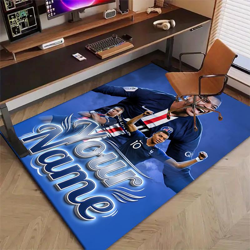 M-Mbappe Design Area Rug Personalized Name- Non-Slip, Soft & Cozy Floor Mat for Living Room, Office - Indoor/Outdoor Carpet