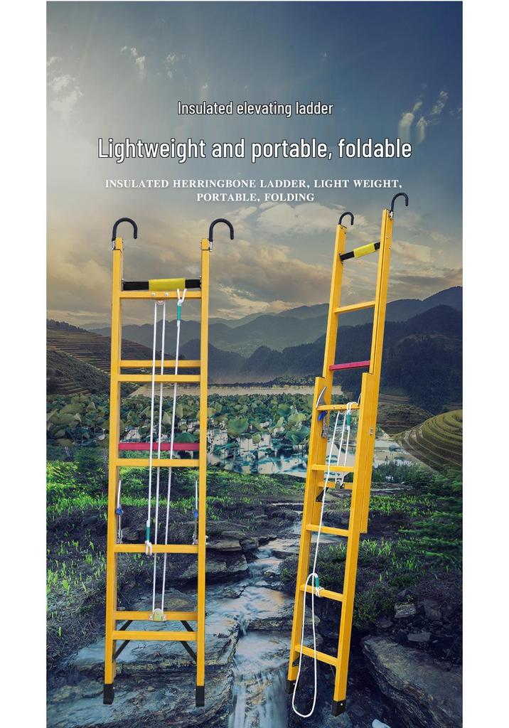 Fiberglass Insulated Telescopic Ladder for Electricians - Portable Lifting and Power Maintenance Household Ladder.