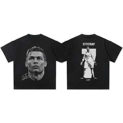 2026 Cristiano Ronaldo Football T-Shirt Oversized Dual-Side Graphic Cotton Tee CR7 Icon Star Men Women Trendy Streetwear Neck
