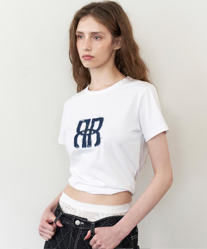 ROCKCAKE Square Logo Denim Top - White