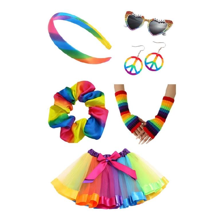 Rainbow Tutus Skirt Flower Headband Rainbow Rave Outfit Rainbow Costume Accessories Halloween Dressing Up Cosplay Costume