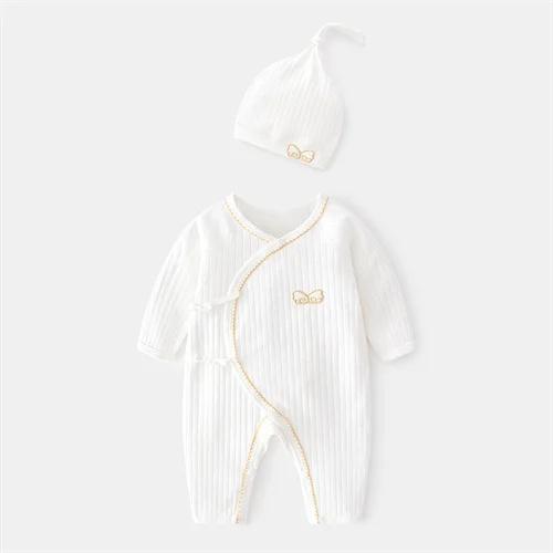 

Весенний комбинезон для маленьких девочек и мальчиков от 0 до 6 месяцев, шапка, хлопковая белая одежда для девочек, модный комбинезон для новорожденных, От 0 до 3 месяцев 59