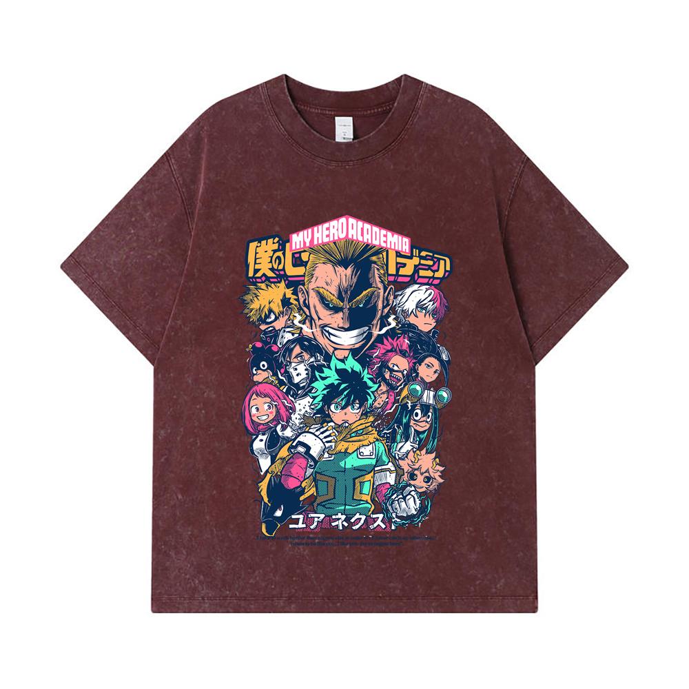 275 GSM Washed T-shirts 100% Cotton My Hero Academia V6 Print Unisex Heavy Cotton T Shirt