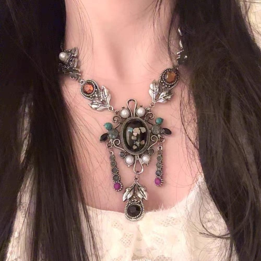 Bohemia Ethnic Tassel Necklace Pearl Rhinestone Necklace Women Ethnic Style Forehead Chain  Girls