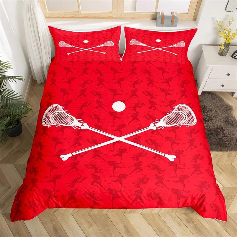 

Comforter Lacrosse Sports Theme Bedding Set Single Queen For Boys Gilrs Polyester Lacrosse Player Games Comforter Set Comforter (quilt)-EU Single(135*200cm)3pcs