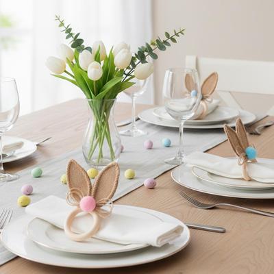 Boho Napkin Rings 6 Pieces Serviette Buckles Easter Table Settings Rabbit Ear Holiday Napkin Ring Holder for Home Entertainers