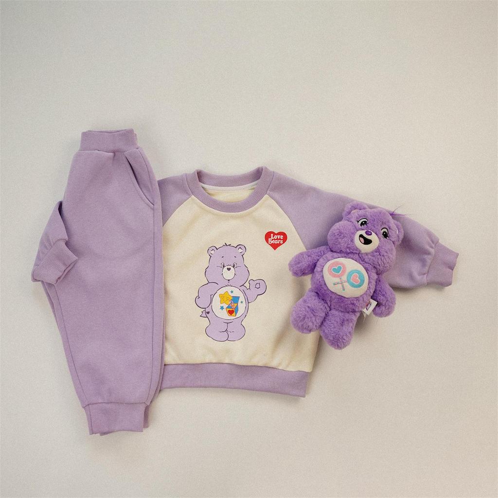 Rainbow Bear Sibling Raglan Sleeve Set: Autumn/Winter Kindergarten Uniform - Boys' and Girls' Sweatshirt & Sweatpants Two-Piece Outfit