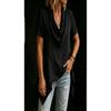 Women Casual Loose Cowl Neck Short Sleeve Asymmetric Hem Solid Blouse