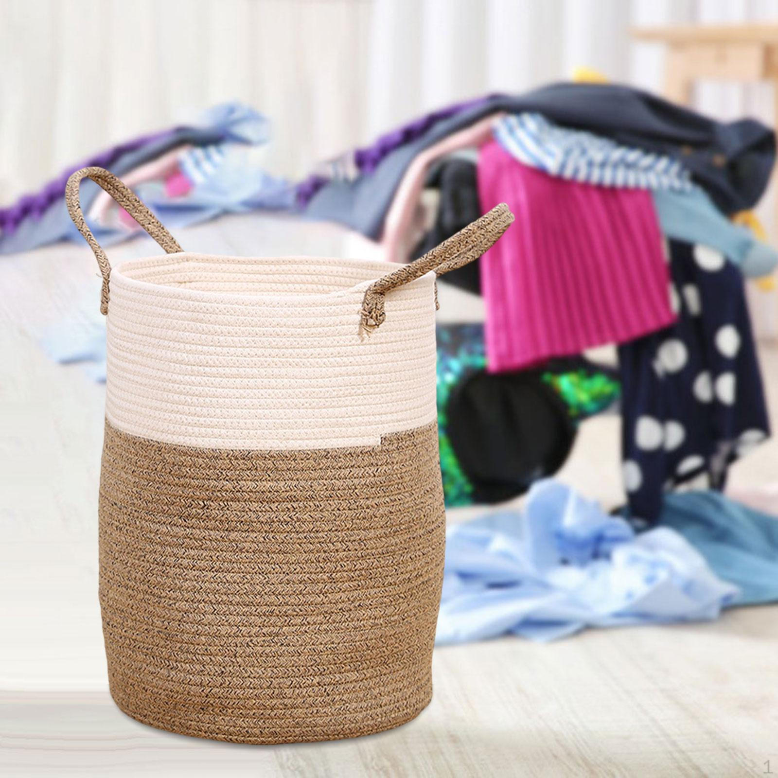 Dirty Clothes Hamper Rope Basket Large Opening Woven Baskets for Storage Toys white brown 2070₽