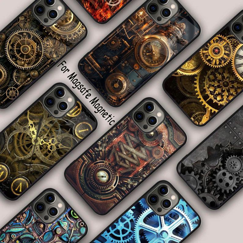 Steampunk Gears Levers Engine Magnetic Phone Case For APPLE iPhone 17 Air 16 14 13 12 Pro Max 15 Plus Wireless MagSafe Cover