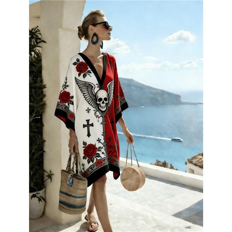 26 New European and American Bohemian large-size women's clothing casual loose 3D printed dress robe