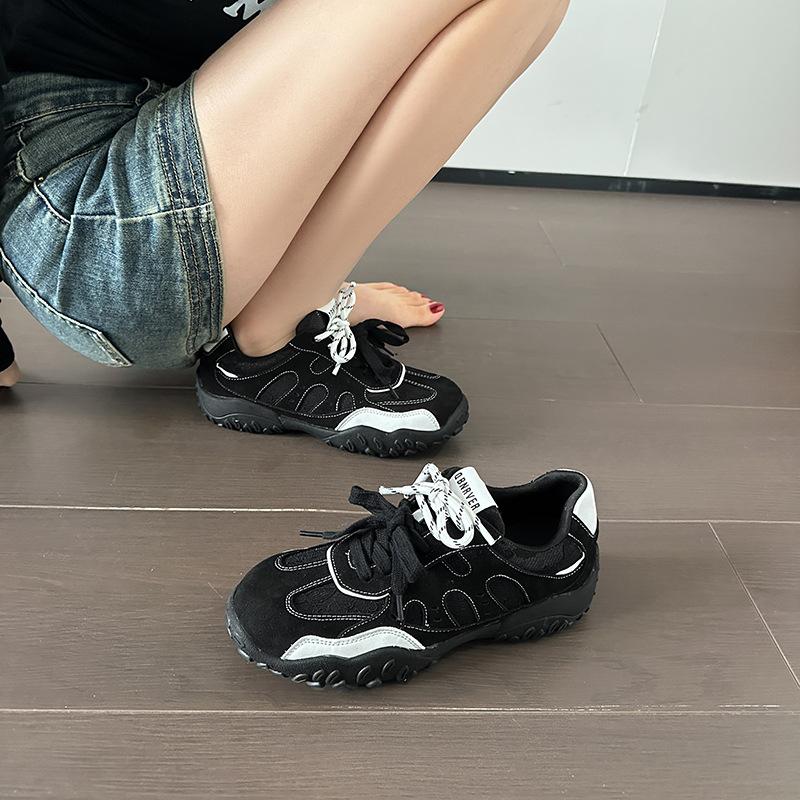 Grape Mother, the Same Style, Leather German Training Shoes, Women's Round Head Sports Shoes, Casual Suede Forrest Gump Shoes, Large Size Wome