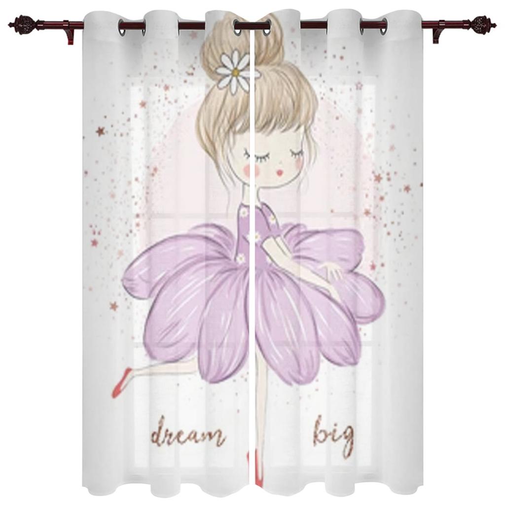 Cute Girl with Ballerina Window Curtain for Kids Room Home Blinds Curtains for LivingRoom Bedroom Drapes