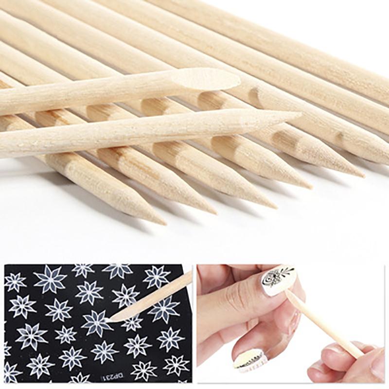 100Pcs Wooden Cuticle Pusher Remover Nail Art Design Orange Wood Sticks Tools