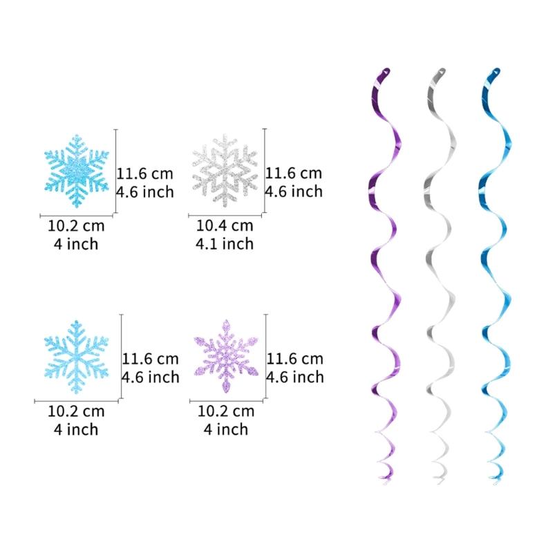 Pack of 8 Christmas Snowflake Swirls Hanging Decoration Hanging Swirls Snowflake Christmas Decoration Set for Holiday