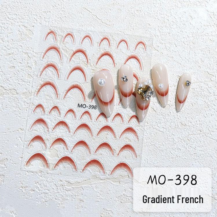 

Градиентные французские наклейки для ногтей: Универсальная V-образная улыбка с черно-белыми полосками - Горячо продаваемые украшения для ногтей.