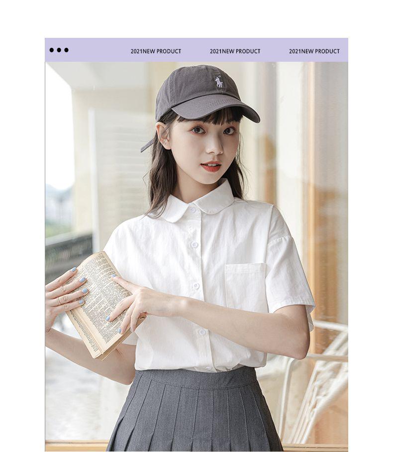 Biała damska letnia japońska koszula mundurkowa studencka o luźnym kroju z kołnierzykiem typu lalka