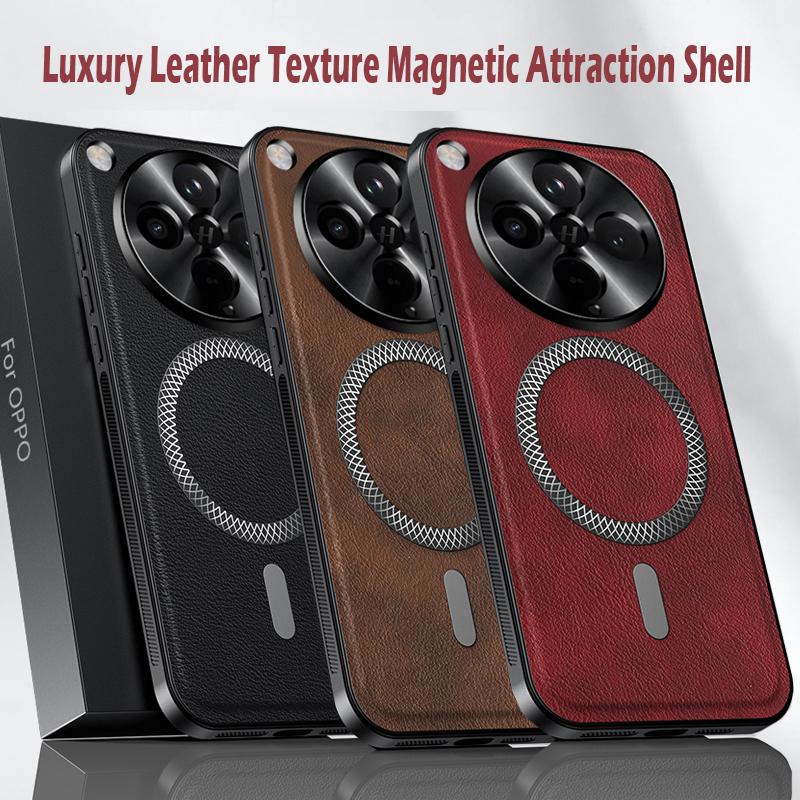 Luxury PU Leather Phone Case For Oppo Find X8 Ultra X8 Pro X8s X8s+ Magsafe Magnetic Metal Ring Lens Protection Shockproof Cover