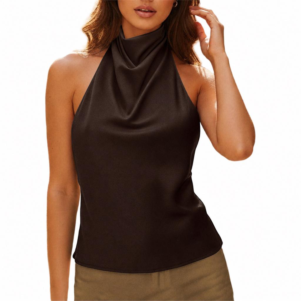 Sleeveless Satin Halter Neck Top Backless Slim Fit Cami Tank Blouse for Women Lightweight Soft Fabric Summer Wear