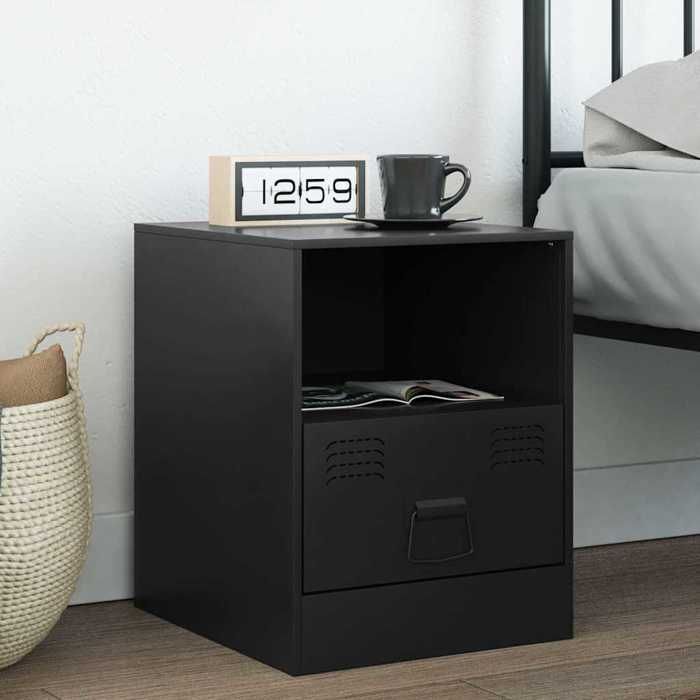 VidaXL Bedside Table Black 34.5x39x44 Cm Steel, Cabinet, Side Table, Nightstand, Bedside Table, Furniture of 841751