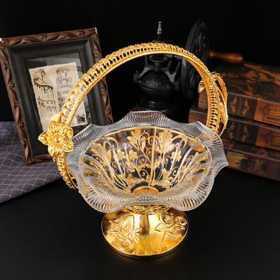 European Metal Flower Handle Glass Fruit Plate, Snack Plate, Candy Plate, Snack Plate, Removable Glass Fruit Plate, Fruit Basket